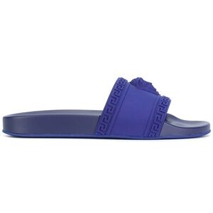 Versace Medusa Palazzo Blue Rubber Logo Slide Pool Sandal Flip Flop Flat 44 11